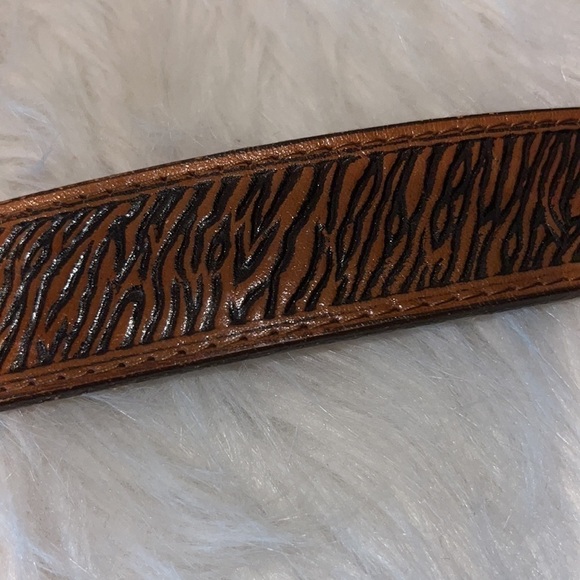 BROWN cowhide Leather belt zebra texture unisex made in USA brass buckle size 34 - Picture 7 of 15